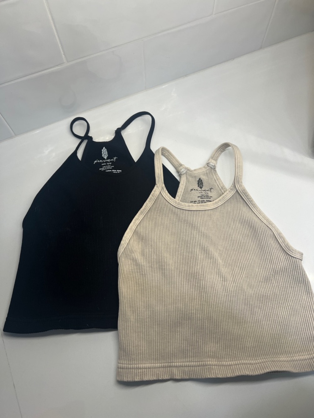 FP Movement by Free People Ribbed Racerback Crop Tanks - Black & Cream